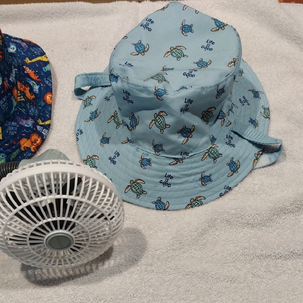 2 For 8 Sale Kids, Personal Fan With A Set Of 2 Stylish And Fun Blue Bucket Hats - Picture 2 of 4